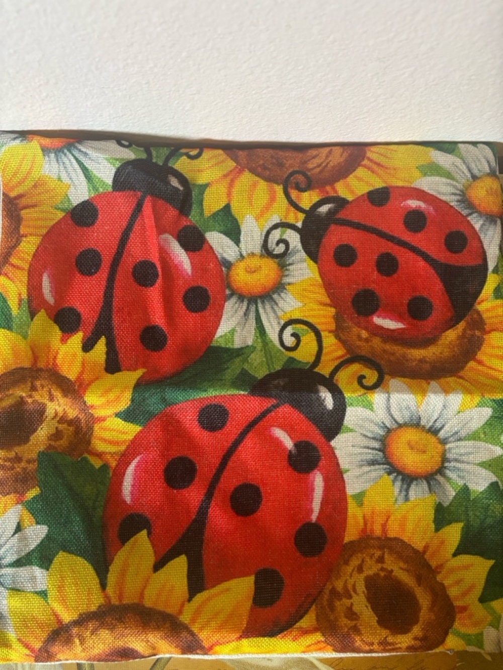 Ladybugs and Sunflowers Throw Pillow Cover 15βX15β